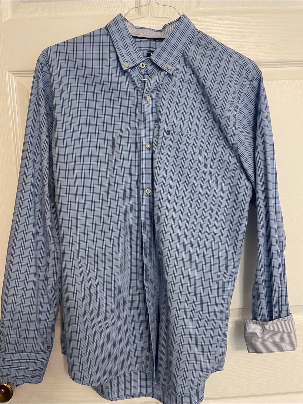 Izod Light Blue Plaid Button-Up Dress Shirt